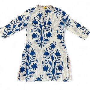 Roberta Roller Rabbit Tunic Top Amanda Print White Blue Size XS